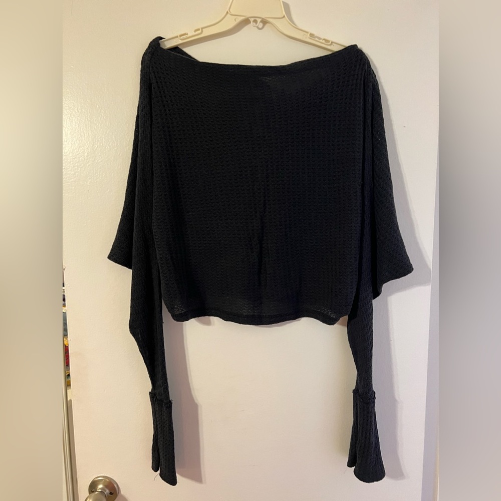 Free people off one shoulder waffle long sleeve shirt